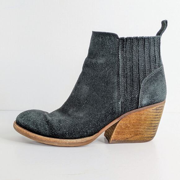 Kork Ease Ankle Boots Cinca Womens 8 Black Suede Leather Chunky Heels Pull On - Picture 1 of 15